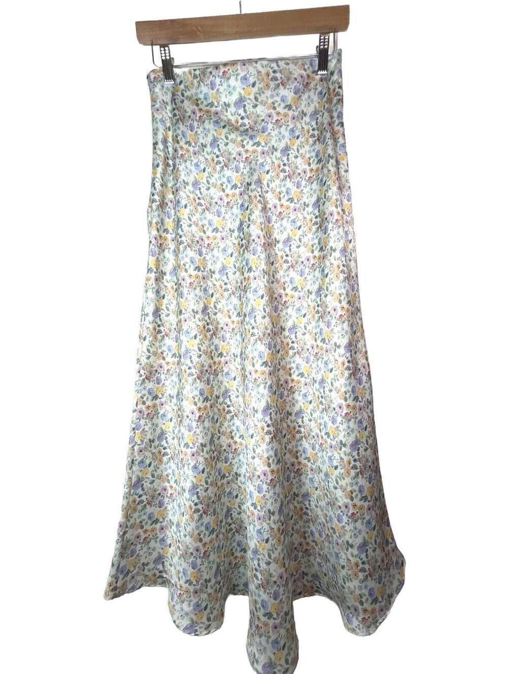 Zara Floral Bias Cut Midi Skirt M Satin Look Ditsy Print Slip Skirt y2k